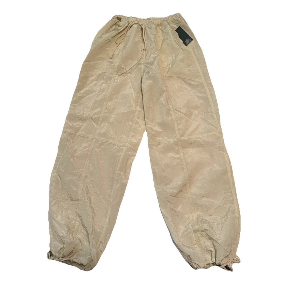 NWT Wild Fable Drawstring Mid Rise Wide Leg Parachute Pants Beige Women's Size M
